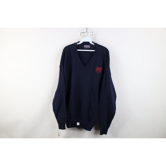 Deadstock Vintage 80s 90s Mens Large Dodge Ram Truck Knit V-Neck Sweater USA